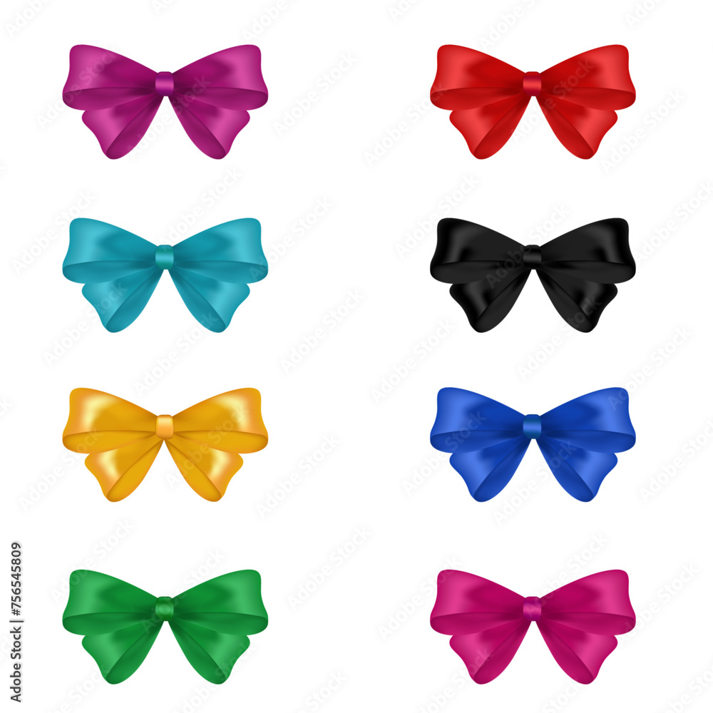 Realistic colorful gift bow set.