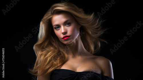 Fashion Portrait on a Dark Background. Beautiful Woman Posing on Black