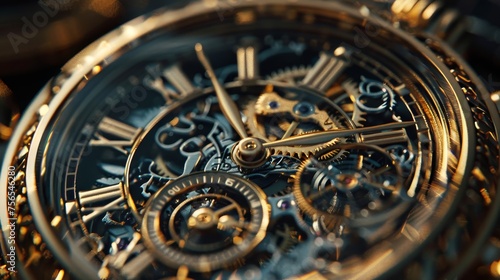 High-resolution macro photography capturing the complex inner workings of a luxury watch with precision craftsmanship.