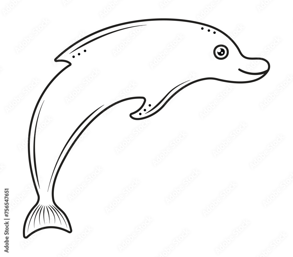Obraz premium Cute dolphin, black line minimal illustration, monochrome nautical preppy doodle