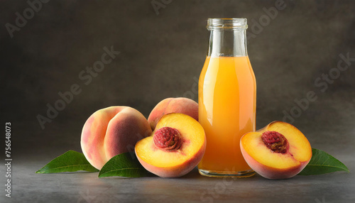Peach juice isolated with glass bottle