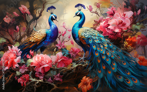 Elegant colourful peacock © EwaStudio