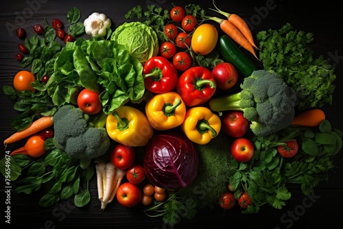 Assortment of fresh fruits and vegetables  top view