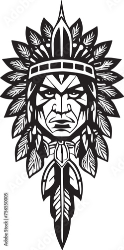 A Excellent iconic Native American chief in a black and white vector illustration, Suitable for logo design, tattoo design or print on demand
