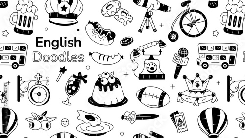 UK theme pattern showcasing a variety of britain heritage elements 