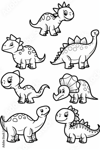 Collection set of out line child s coloring book cartoon dinosaurs of different species
