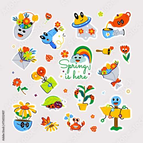 A nature vector showcasing garden decor, floral gifts, pleasant weather, and other spring season elements 