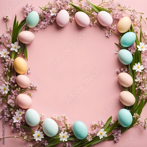 Frame With Easter Eggs And Flower
