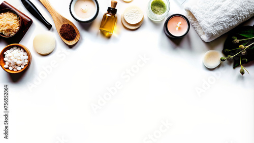 Top View of Spa and Wellness Setting with Natural Products. Free space for text or advertised product.
