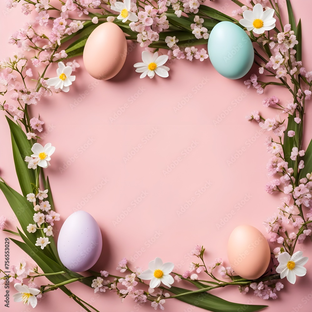 Frame With Easter Eggs And Flower Frame With Easter Eggs And Flower