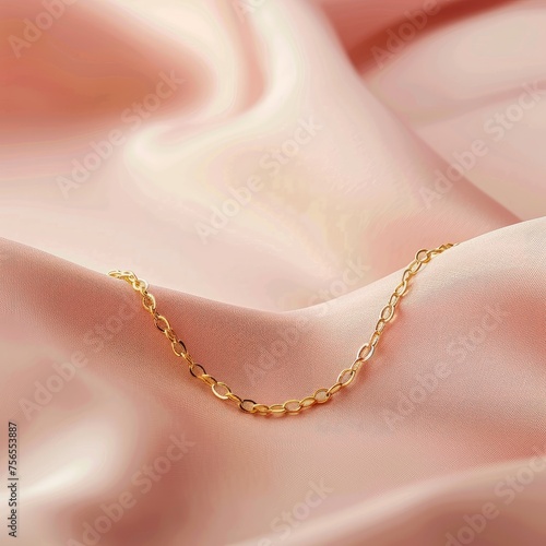 A delicate gold chain bracelet placed against a subtle blush pink background