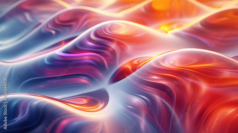 Abstract background with smooth lines in red and blue colors, 3d render