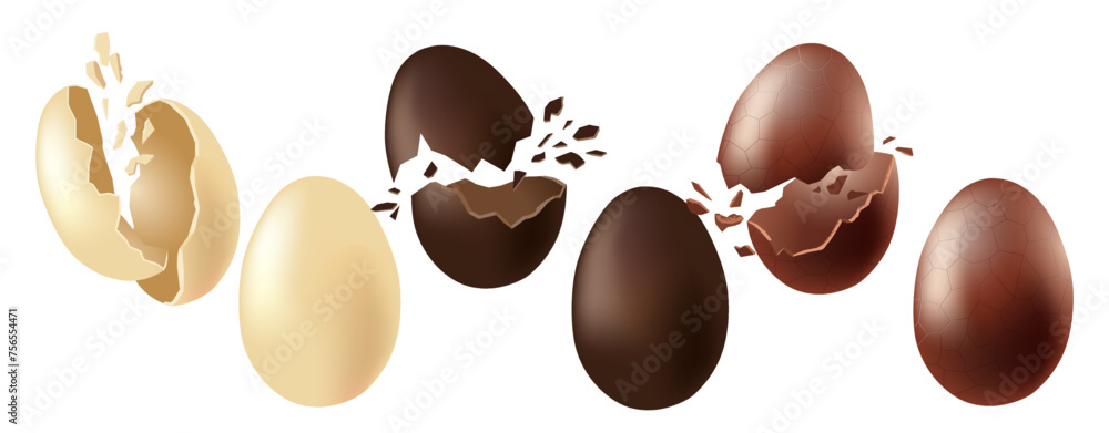 White Dark And Milk Chocolate Egg Decorations Vector - obrazy, fototapety, plakaty 