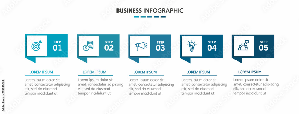 Business infographic template with 5 options or steps. Can be used for workflow layout, diagram, annual report, web design	