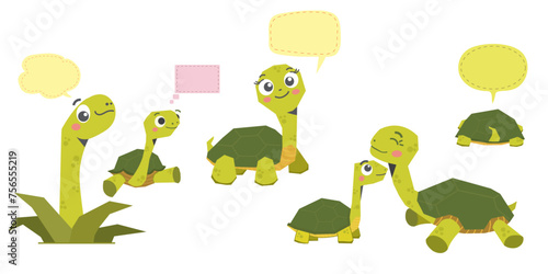 tortoise cartoon set, cute,happy,bubble tortoise with speech bubble,vector isolated.funny tortoise.