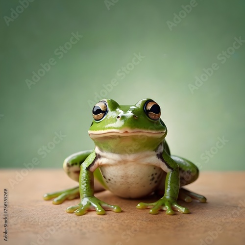 Portrait Of A Sitting Frog With Plane Background