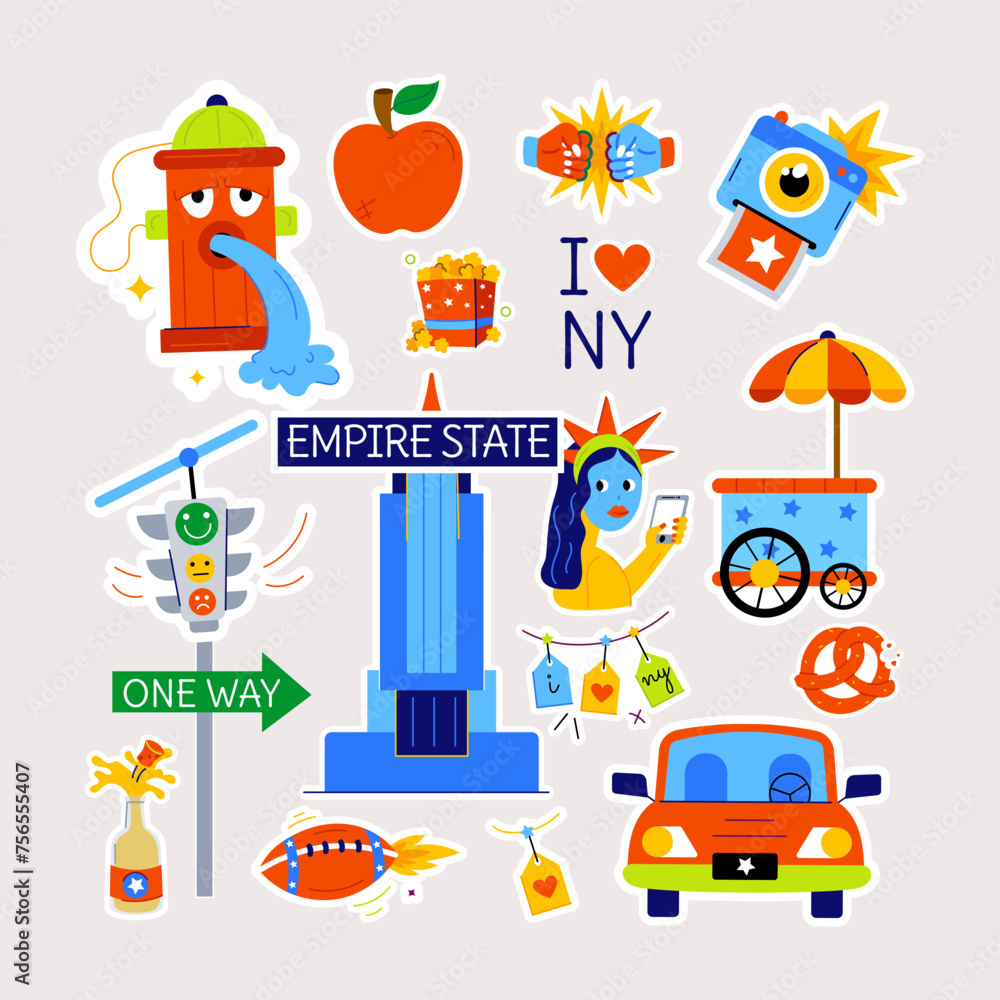 Naklejka premium A typographic vector symbolizing various nyc culture elements, street life, and celebrations
