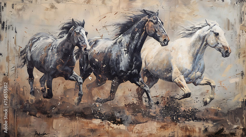 Horse oil painting present strength and progress © DrPhatPhaw