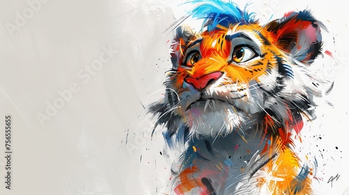 Tiger on white background with copy space. photo