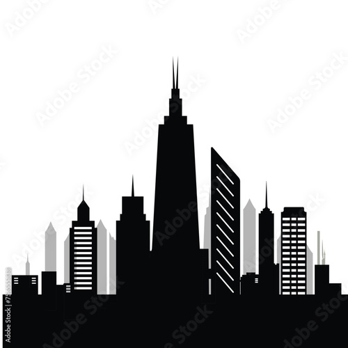City building silhouette with outline thick on white background