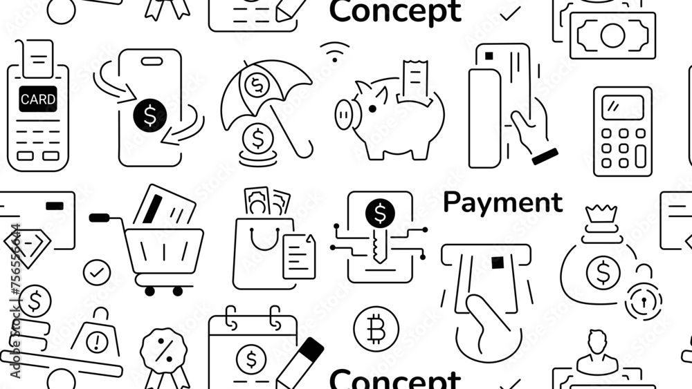 A linear seamless pattern symbolizing online billing and virtual transaction options A linear seamless pattern symbolizing online billing and virtual transaction options