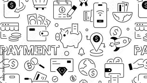 A seamless payment pattern showing various banking and digital transaction solutions  
