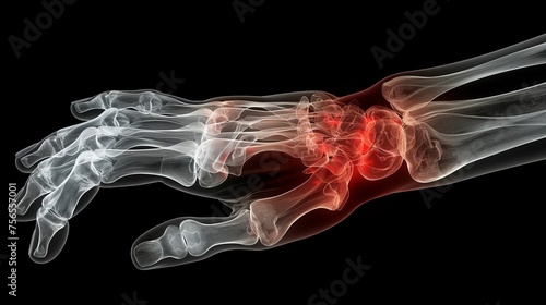 X-ray of human hand on black background, 3D illustration