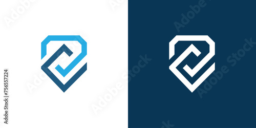 Creative Shield Diamond Logo. Shield Monogram and Gem, Checkmark with Linear Outline Style. Simple Minimalist Shield Logo Icon Symbol Vector Design Template.