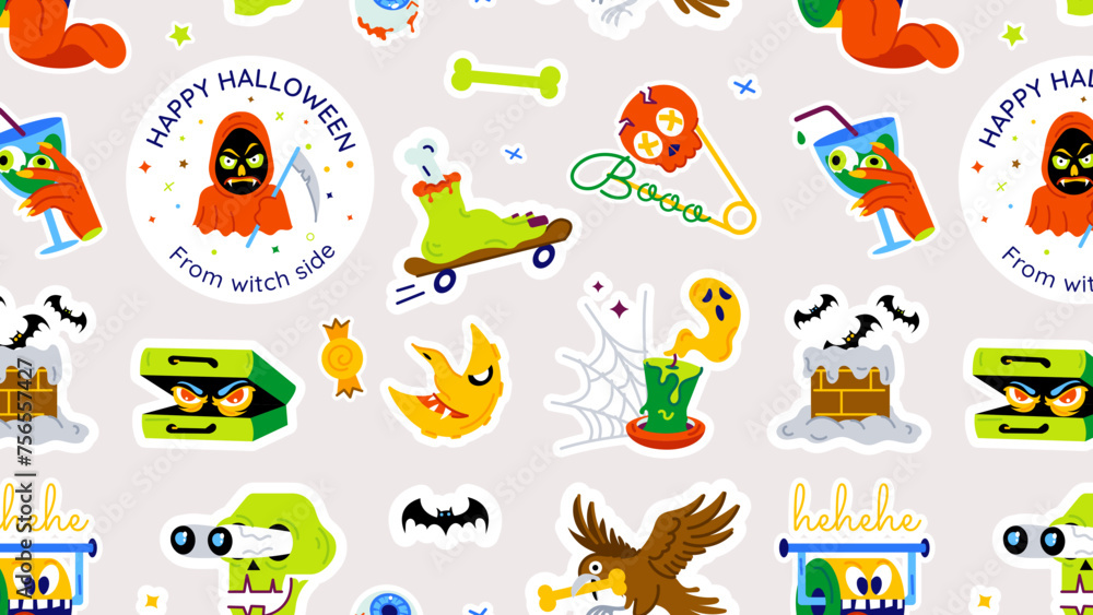 Seamless halloween pattern with spooky party themed elements