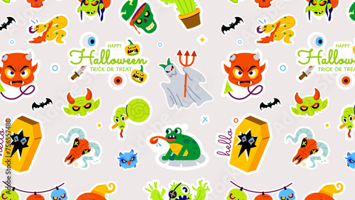 Wallpaper Mural Happy halloween seamless pattern with scary characters, creepy pumpkins, and october celebration items Torontodigital.ca