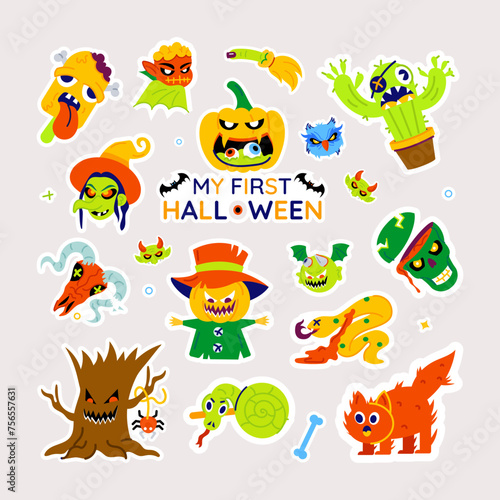 Halloween day flat vector designed with witchcraft elements and creepy creatures 