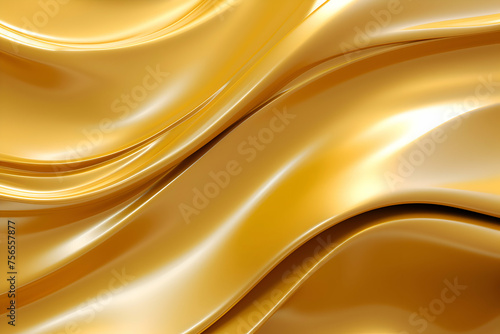 High detailed Close up Gold soft silk fabric clean backround wavy yellow satin texture pattern for walllpaper, background and design art work top view Generative Ai