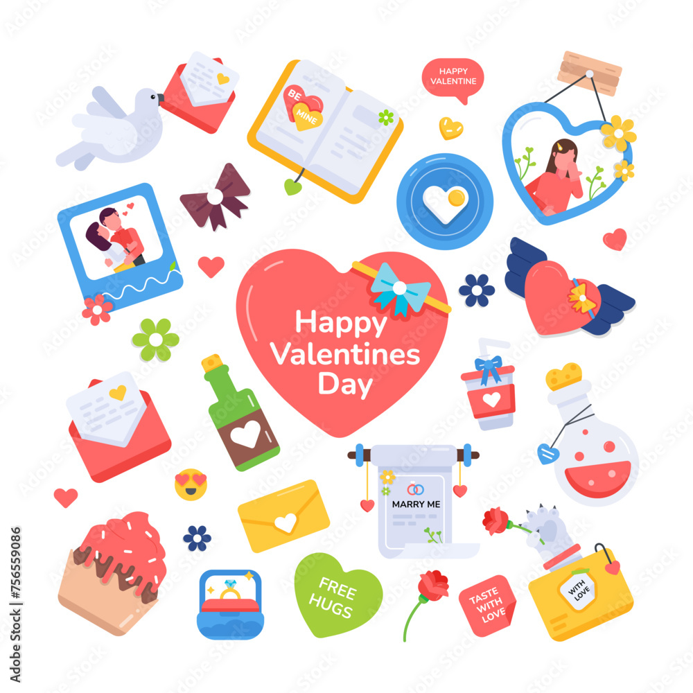 A flat vector designed with adorable love theme elements A flat vector designed with adorable love theme elements