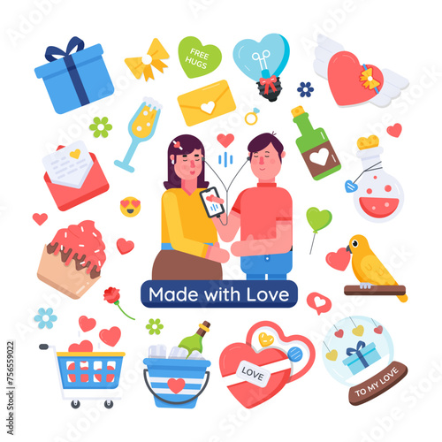A romantic vector encompassing key elements of couple love and valentine celebration 