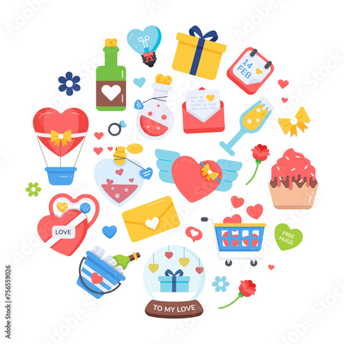 A love vector showcasing lovely treats, romantic gifts, and other valentine day elements 