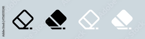 Eraser icon set in black and white. Wipe out signs vector illustration.