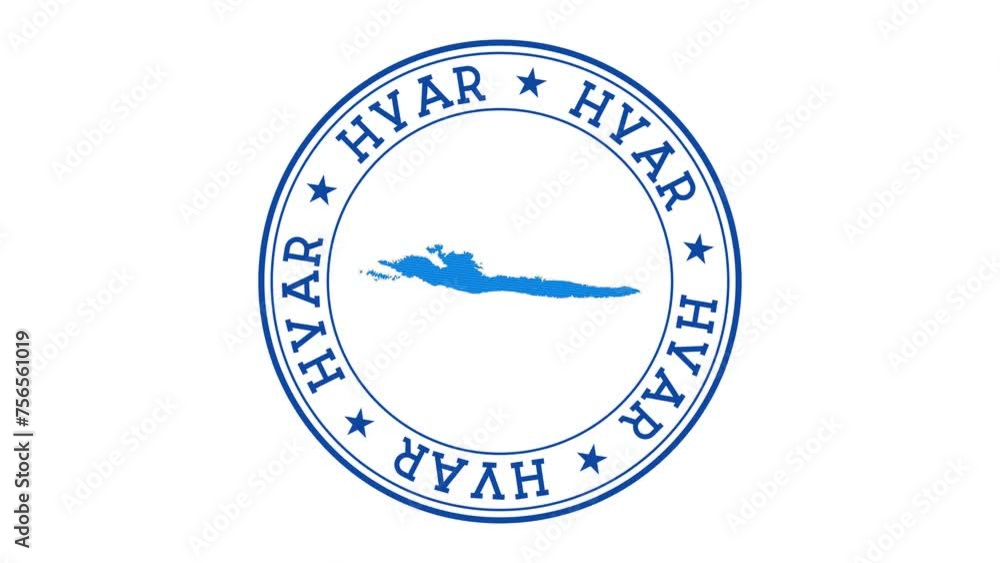 Hvar intro. Badge with the circular name and map of island. Hvar round ...