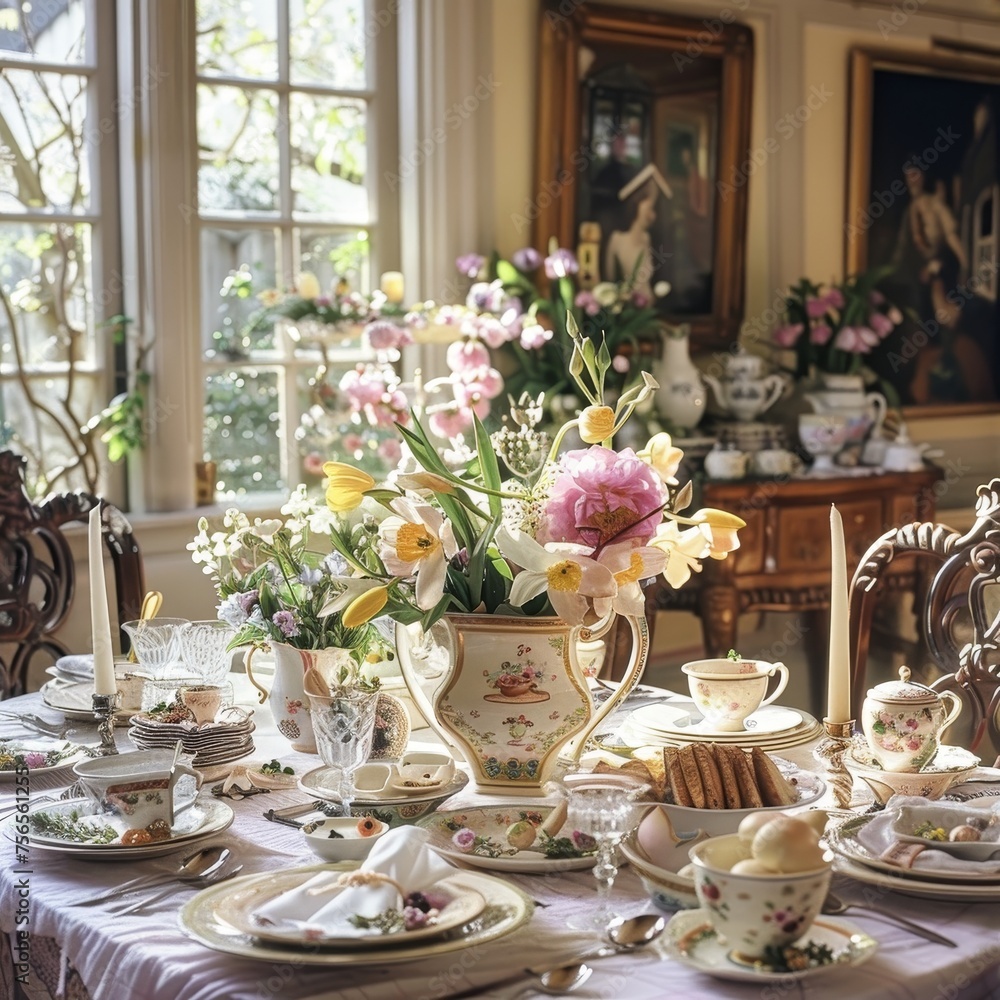 Easter Morning Elegance: A Table Set to Perfection for a Festive Spring Breakfast Easter Morning Elegance: A Table Set to Perfection for a Festive Spring Breakfast