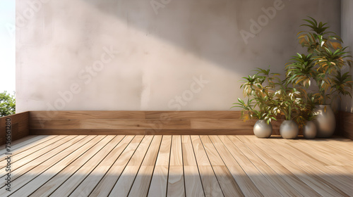 Empty Room with Concrete Wall and Wooden Floor, High Quality Photo