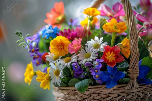 The Fragrance of Spring Captured: An Artfully Arranged Basket of Seasonal Flowers for Easter