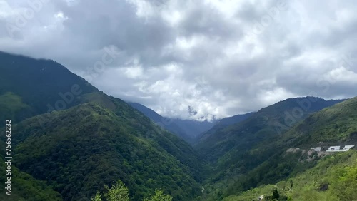 The landscape and mountain of himalayas and river of senge dzong arunachal pradesh in India. photo