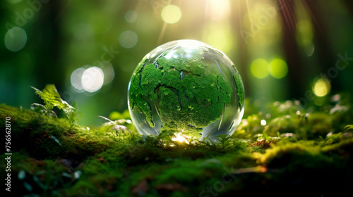 Forest Globe - Environmental Concept with Moss and Earth Globe. AI generated