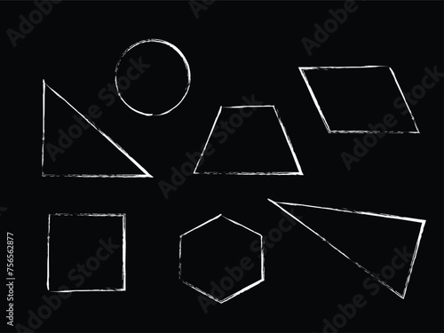 Geometry shapes such as cubes, hexagons, parallelograms, triangles, circles with brush outline style