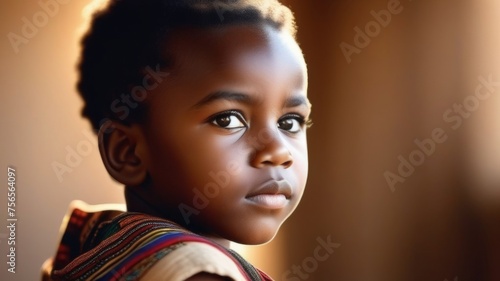  Beautiful African American child  close-up portrait