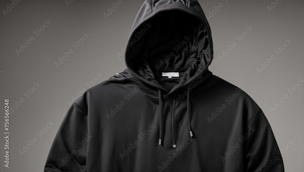 Black hoodie template. Hoodie sweatshirt front and black side long sleeve with clipping path, hoody for design mockup for print, isolated on white background 