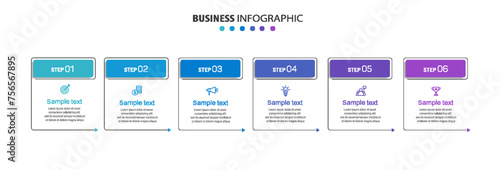 Business infographic vector design template with 6 options, steps or processes. Can be used for workflow layout, diagram, annual report, web design 
