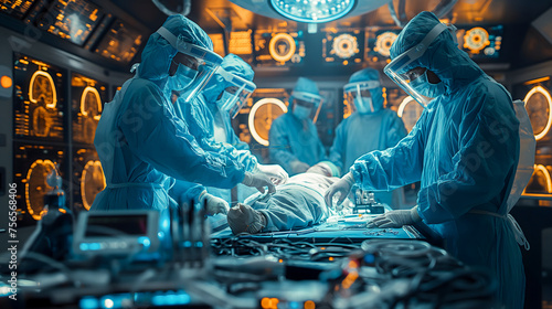 Surgeons team performing operation on a patient in the operating room.
