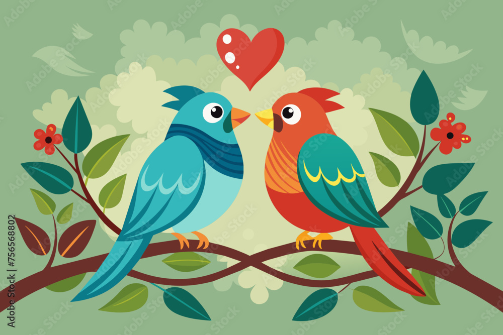 couple birds on a branch with heart