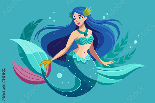 vector illustration of mermaid in the sea