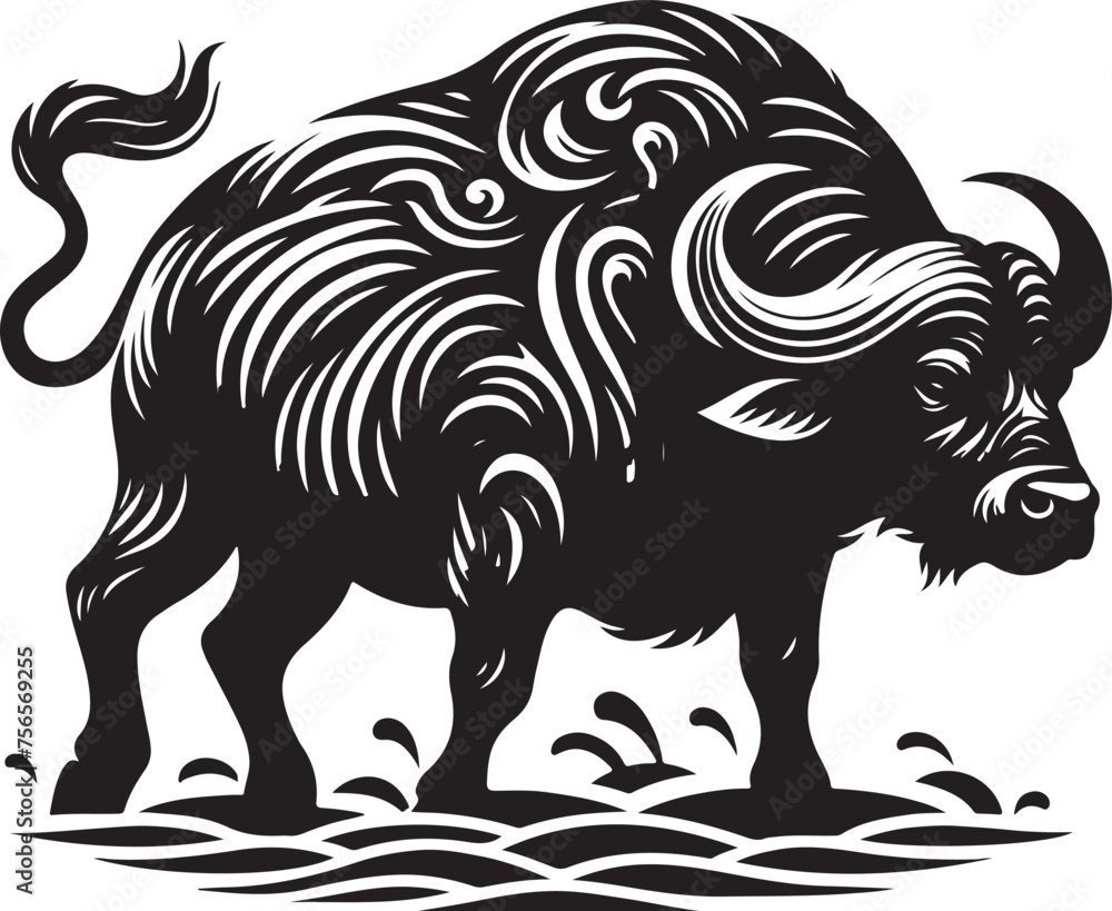 Buffalo line art silhouette vector illustration Buffalo line art silhouette vector illustration